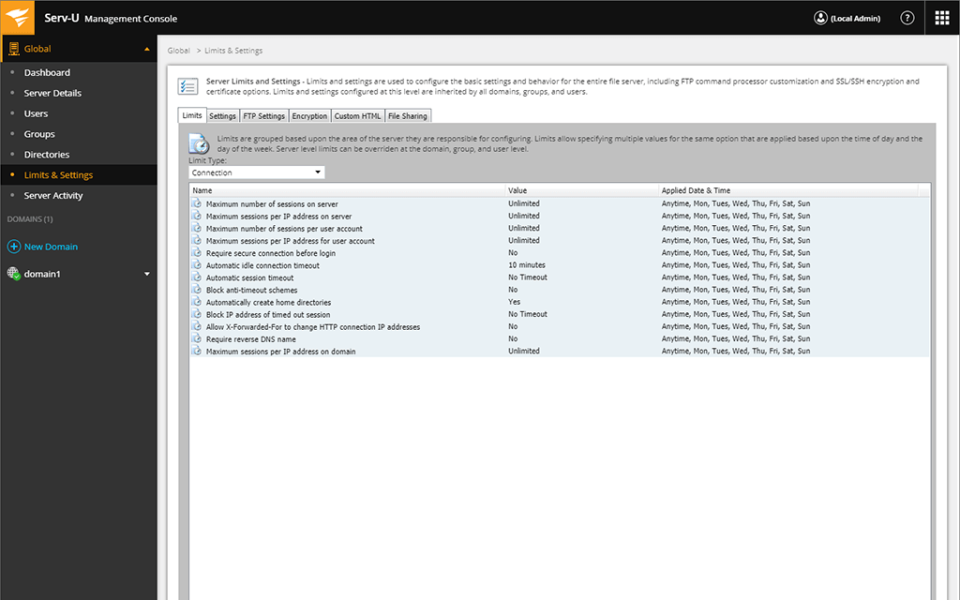 screenshot of Serv-U FTP Server